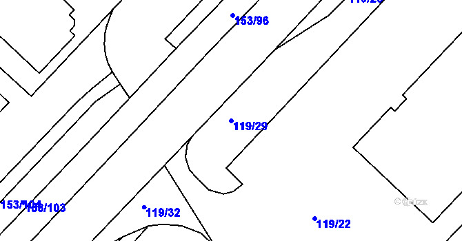 Parcela st. 119/29 v KÚ Lobeček, Katastrální mapa