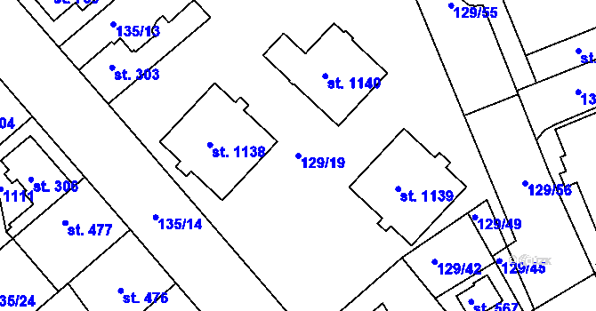 Parcela st. 129/19 v KÚ Lobeček, Katastrální mapa