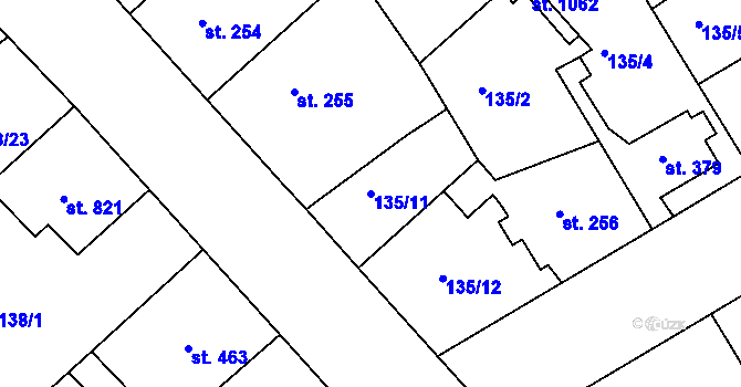 Parcela st. 135/11 v KÚ Lobeček, Katastrální mapa