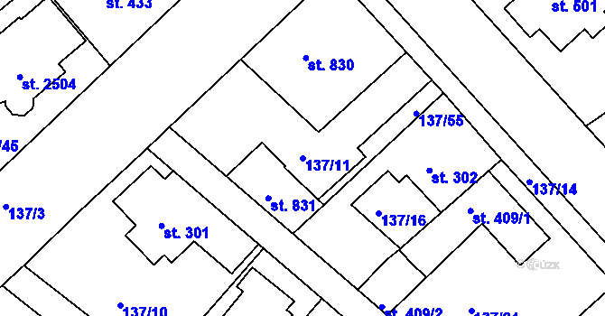 Parcela st. 137/11 v KÚ Lobeček, Katastrální mapa