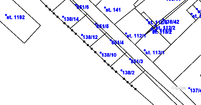 Parcela st. 138/10 v KÚ Lobeček, Katastrální mapa