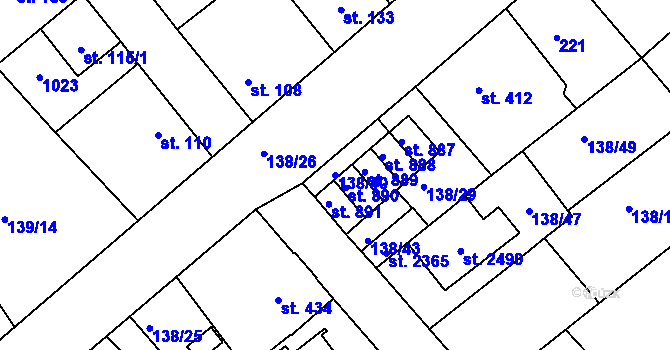 Parcela st. 138/40 v KÚ Lobeček, Katastrální mapa