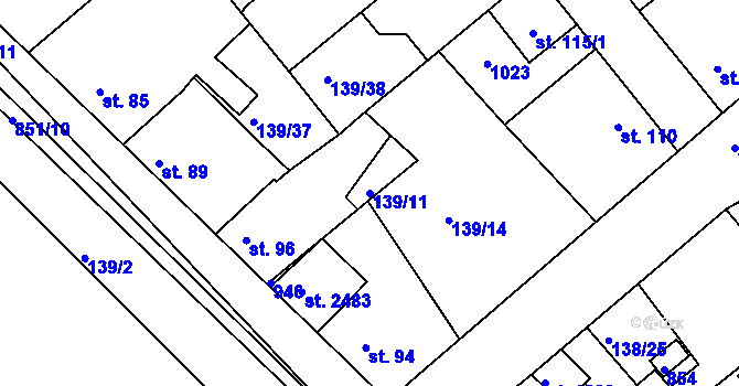 Parcela st. 139/11 v KÚ Lobeček, Katastrální mapa