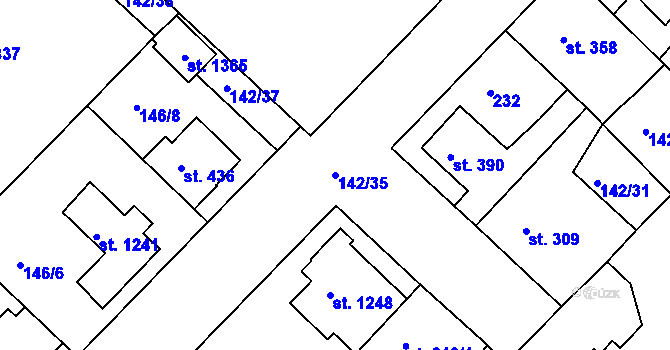 Parcela st. 142/35 v KÚ Lobeček, Katastrální mapa
