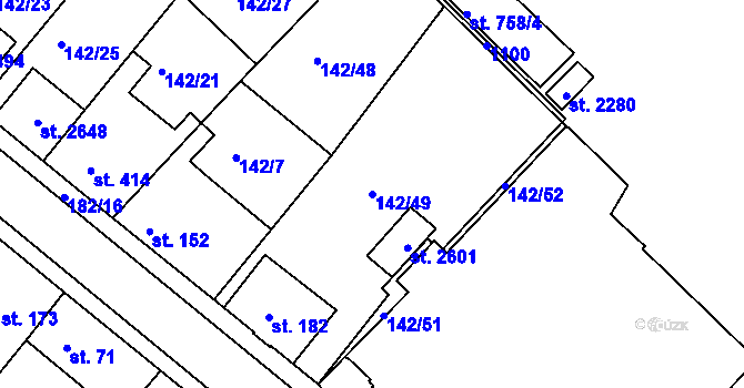 Parcela st. 142/49 v KÚ Lobeček, Katastrální mapa