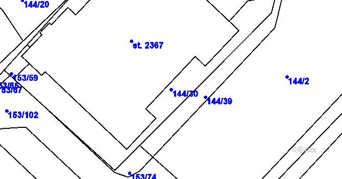 Parcela st. 144/30 v KÚ Lobeček, Katastrální mapa