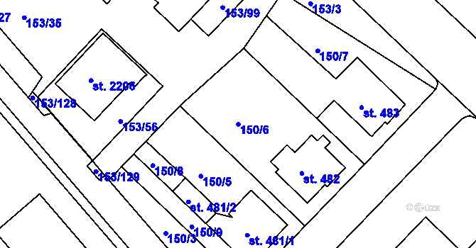 Parcela st. 150/6 v KÚ Lobeček, Katastrální mapa