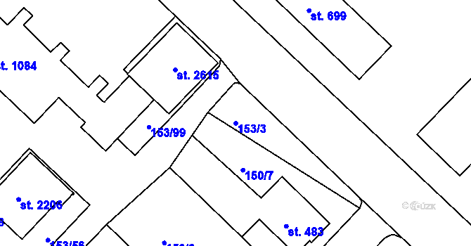 Parcela st. 153/3 v KÚ Lobeček, Katastrální mapa