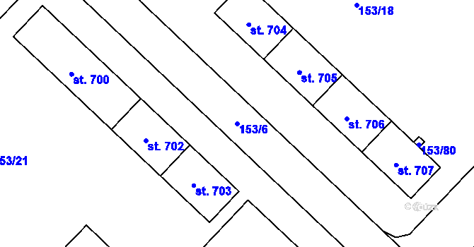 Parcela st. 153/6 v KÚ Lobeček, Katastrální mapa