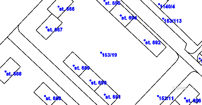 Parcela st. 153/19 v KÚ Lobeček, Katastrální mapa