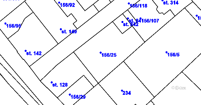 Parcela st. 156/25 v KÚ Lobeček, Katastrální mapa