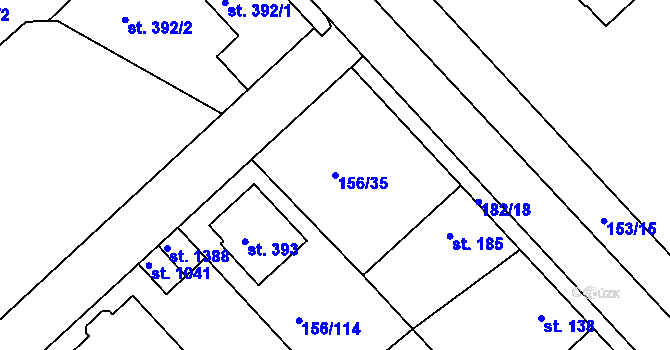 Parcela st. 156/35 v KÚ Lobeček, Katastrální mapa