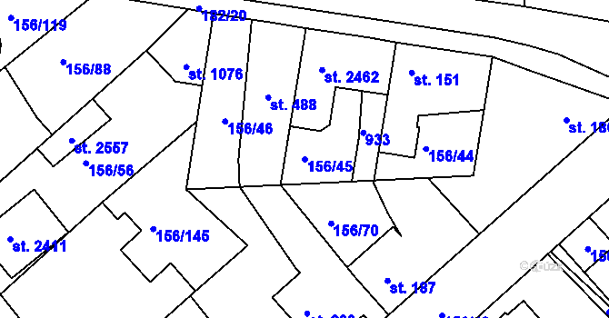 Parcela st. 156/45 v KÚ Lobeček, Katastrální mapa