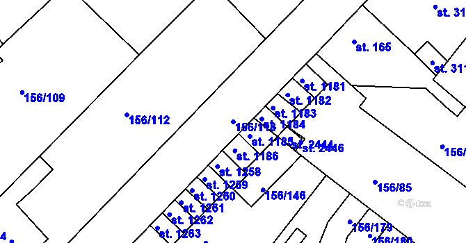 Parcela st. 156/113 v KÚ Lobeček, Katastrální mapa