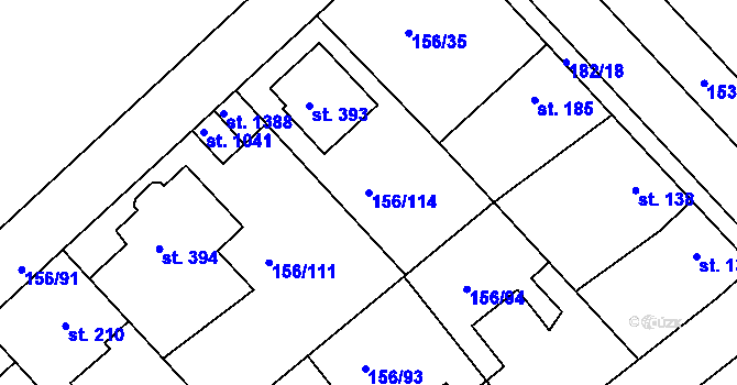 Parcela st. 156/114 v KÚ Lobeček, Katastrální mapa