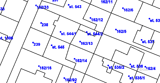 Parcela st. 162/13 v KÚ Lobeček, Katastrální mapa