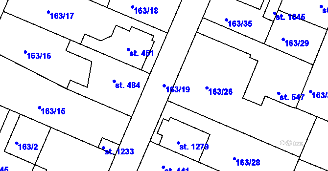 Parcela st. 163/19 v KÚ Lobeček, Katastrální mapa
