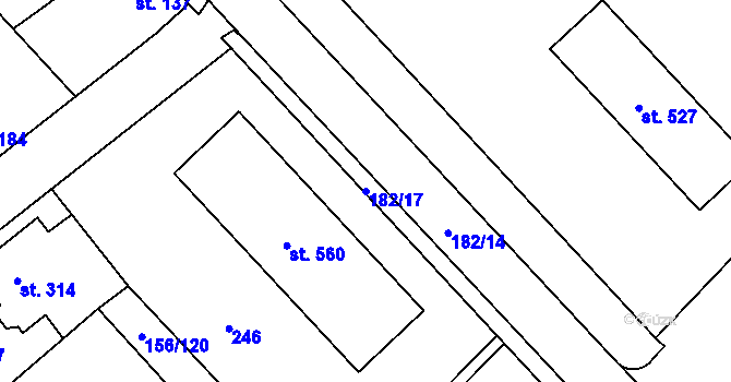 Parcela st. 182/17 v KÚ Lobeček, Katastrální mapa