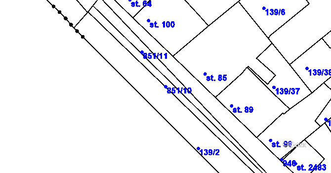 Parcela st. 851/10 v KÚ Lobeček, Katastrální mapa