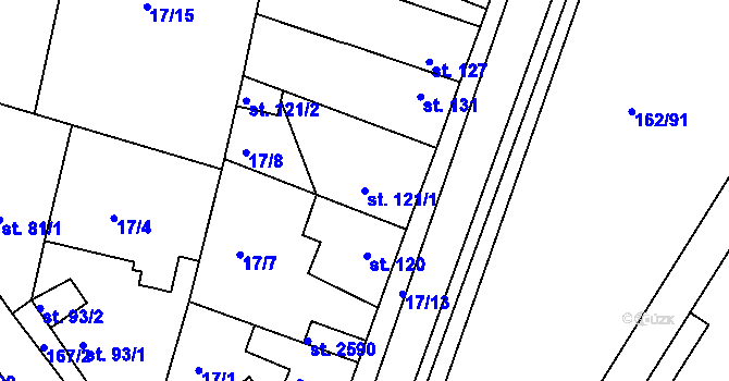 Parcela st. 121/1 v KÚ Lobeček, Katastrální mapa
