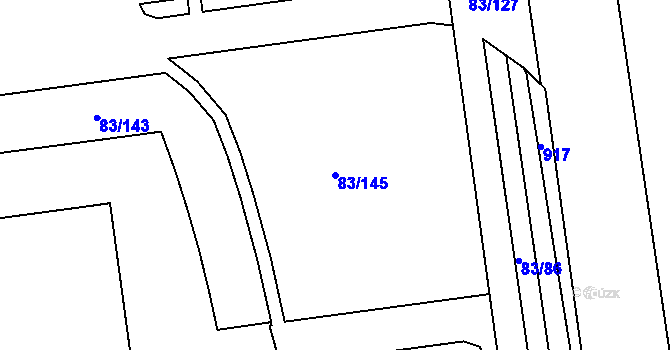 Parcela st. 83/145 v KÚ Lobeček, Katastrální mapa