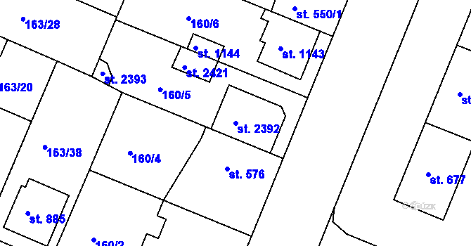 Parcela st. 2392 v KÚ Lobeček, Katastrální mapa