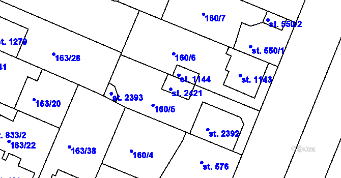 Parcela st. 2421 v KÚ Lobeček, Katastrální mapa