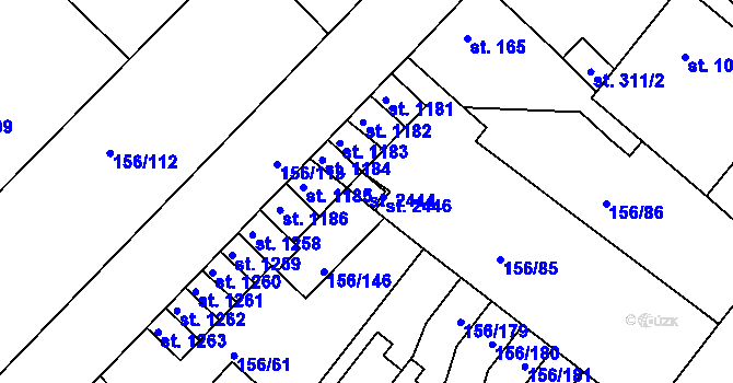 Parcela st. 2444 v KÚ Lobeček, Katastrální mapa