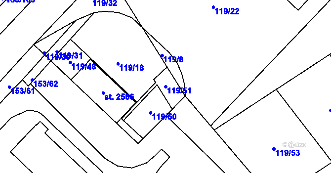 Parcela st. 119/51 v KÚ Lobeček, Katastrální mapa