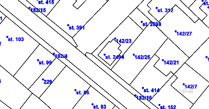 Parcela st. 2494 v KÚ Lobeček, Katastrální mapa