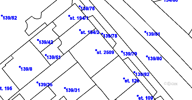Parcela st. 2509 v KÚ Lobeček, Katastrální mapa