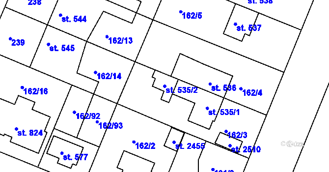 Parcela st. 535/2 v KÚ Lobeček, Katastrální mapa
