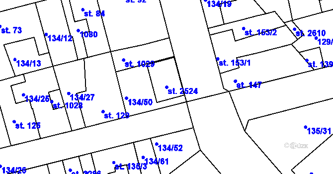 Parcela st. 2524 v KÚ Lobeček, Katastrální mapa