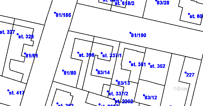 Parcela st. 337/1 v KÚ Lobeček, Katastrální mapa