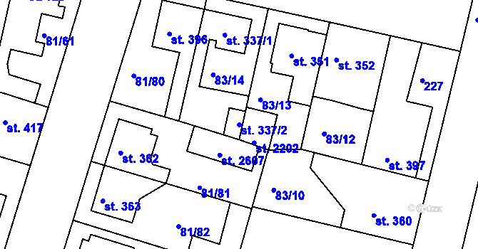 Parcela st. 337/2 v KÚ Lobeček, Katastrální mapa