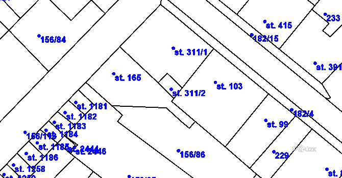 Parcela st. 311/2 v KÚ Lobeček, Katastrální mapa