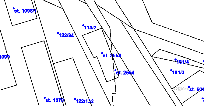 Parcela st. 2558 v KÚ Lobeček, Katastrální mapa