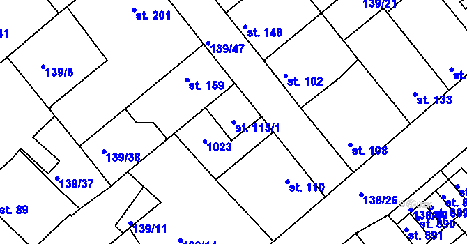 Parcela st. 115/1 v KÚ Lobeček, Katastrální mapa