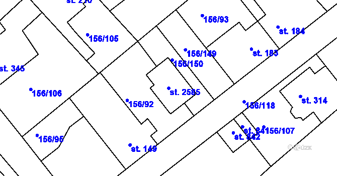 Parcela st. 2585 v KÚ Lobeček, Katastrální mapa