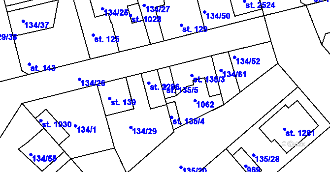Parcela st. 135/5 v KÚ Lobeček, Katastrální mapa