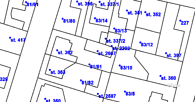 Parcela st. 2607 v KÚ Lobeček, Katastrální mapa