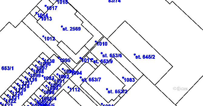 Parcela st. 653/6 v KÚ Lobeček, Katastrální mapa