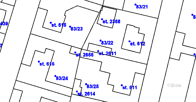 Parcela st. 2611 v KÚ Lobeček, Katastrální mapa