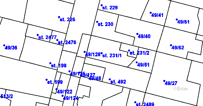 Parcela st. 231/1 v KÚ Lobeček, Katastrální mapa