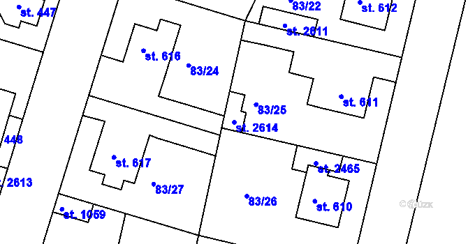 Parcela st. 2614 v KÚ Lobeček, Katastrální mapa
