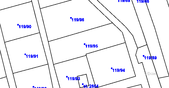 Parcela st. 119/95 v KÚ Lobeček, Katastrální mapa