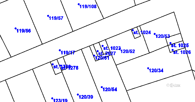 Parcela st. 2627 v KÚ Lobeček, Katastrální mapa