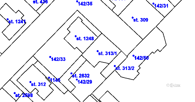 Parcela st. 313/1 v KÚ Lobeček, Katastrální mapa