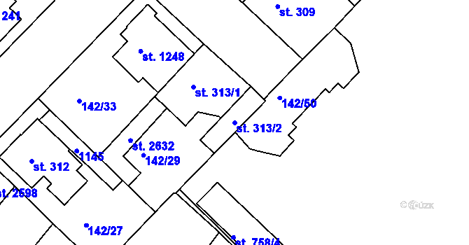Parcela st. 313/2 v KÚ Lobeček, Katastrální mapa