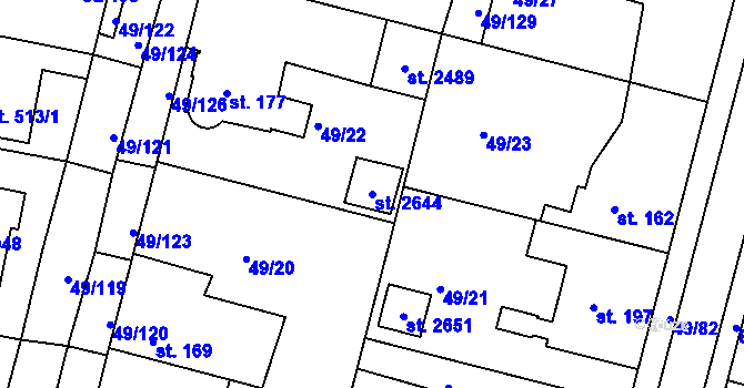 Parcela st. 2644 v KÚ Lobeček, Katastrální mapa